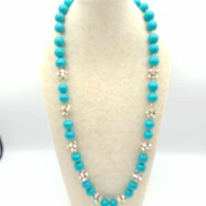 J Crew Large Turquoise Beaded Necklace with Crystal Pave Balls